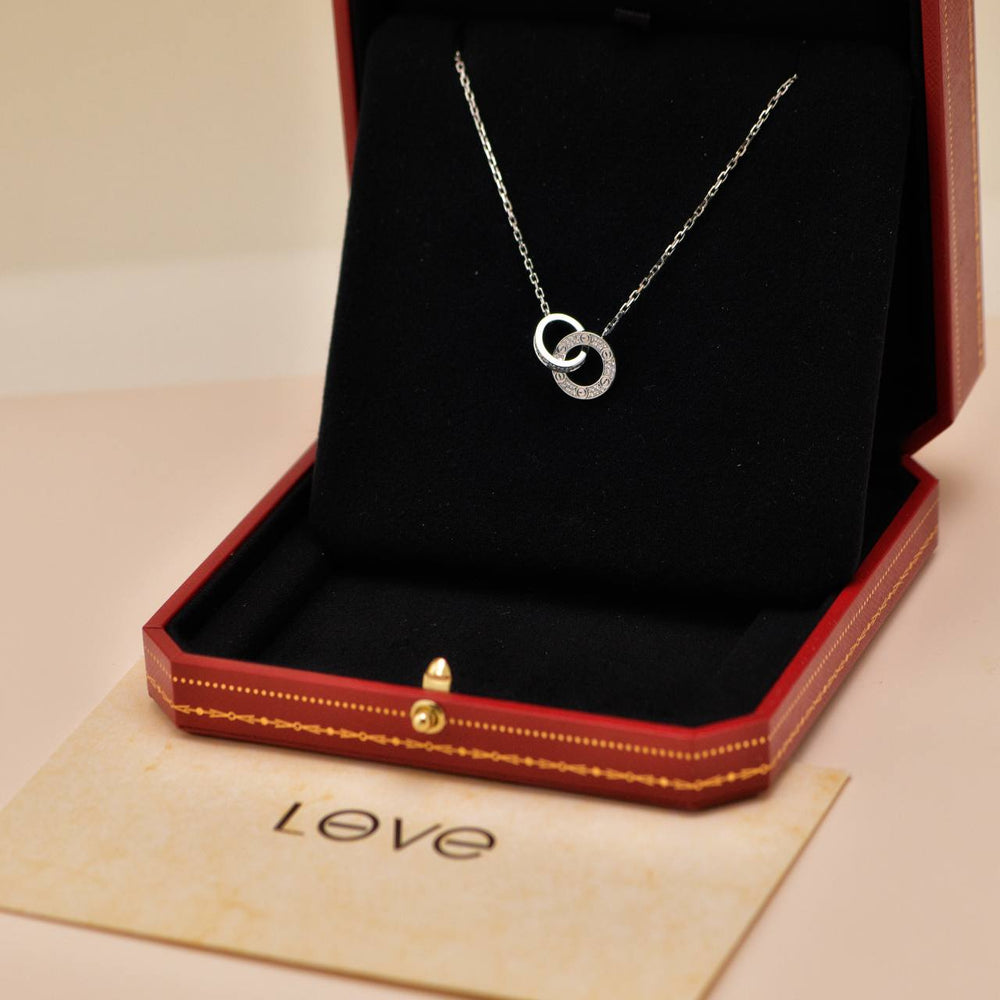 Preowned Full Set Authentic Cartier Pavé Love Diamond 18K White Gold Pendant Necklace