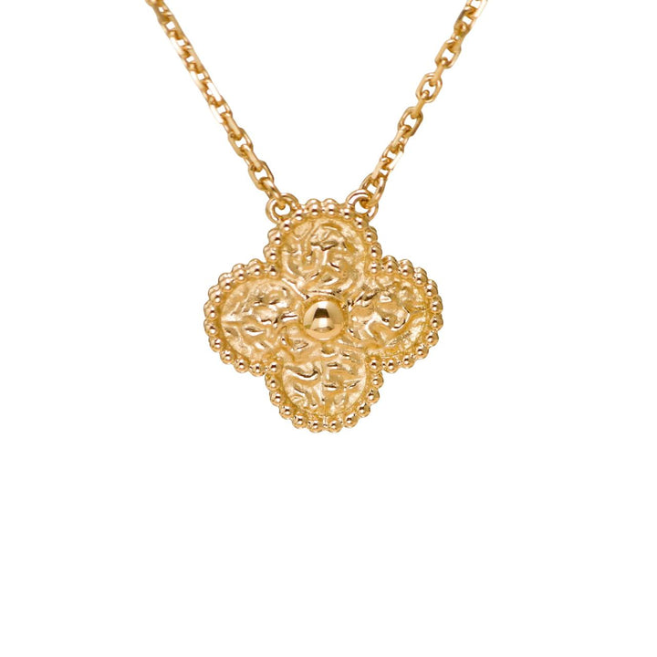 Authentic Second Hand Full set Van Cleef & Arpels Vintage Alhambra Hammered 18K Yellow Gold Necklace