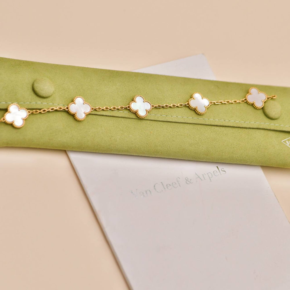 Authentic Preowned Van Cleef & Arpels Vintage Alhambra 5 Motif Mother of Pearl 18K Yellow Gold Bracelet