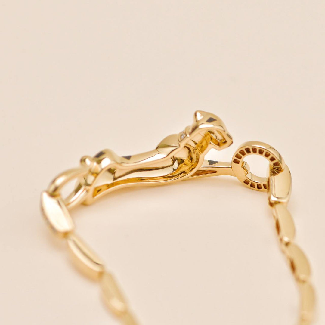 Authentic Cartier Panthère Bracelet Diamond and Tsavorite 18K Yellow Gold
