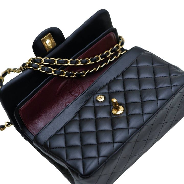 Used Chanel Small Classic Double Flap Lambskin Black Quilted Bag