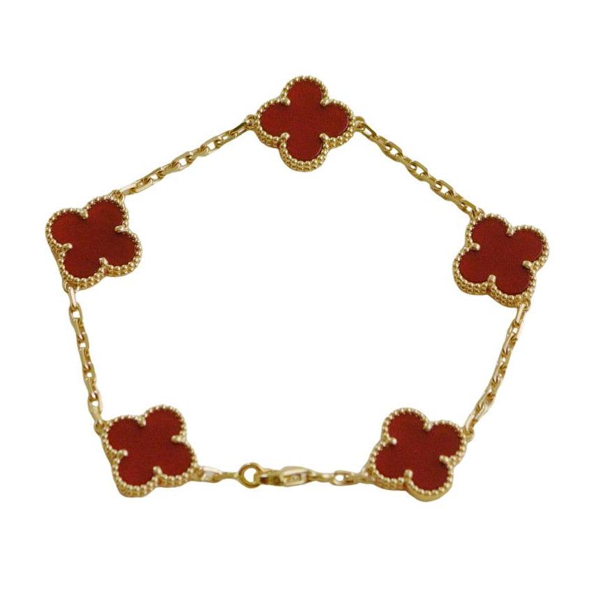 Van Cleef & Arpels Vintage Alhambra Carnelian 5 Motif Bracelet