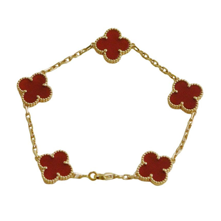 Van Cleef & Arpels Vintage Alhambra Carnelian 5 Motif Bracelet