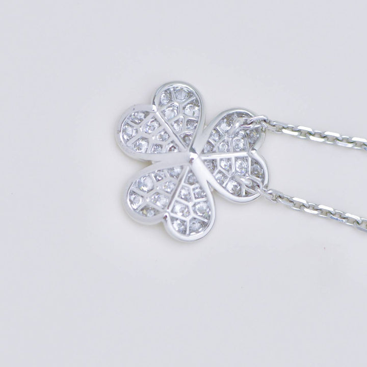 Second Hand Authentic Full set Van Cleef & Arpels Frivole Pavé Diamonds 18K White Gold Pendant Small Model