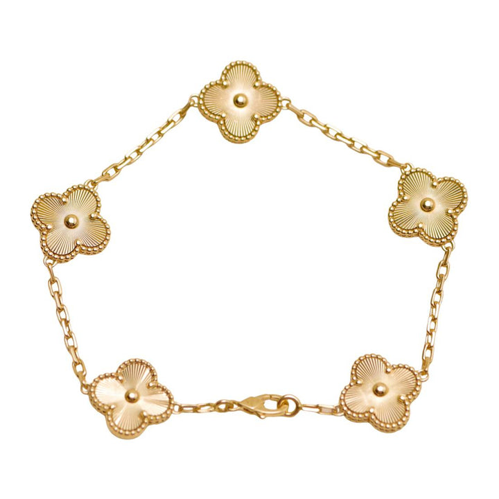 Preloved Authentic Van Cleef & Arpels Vintage Alhambra Bracelet Guilloché 5 Motifs 18K Yellow Gold