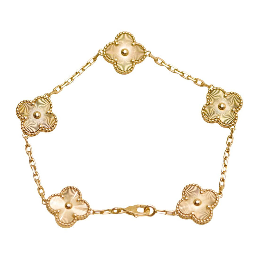 Preloved Authentic Van Cleef & Arpels Vintage Alhambra Bracelet Guilloché 5 Motifs 18K Yellow Gold