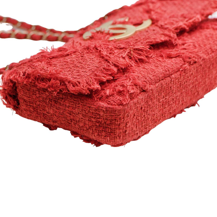 Second Hand Chanel Nature Flap Bag Red Fringe Tweed Medium
