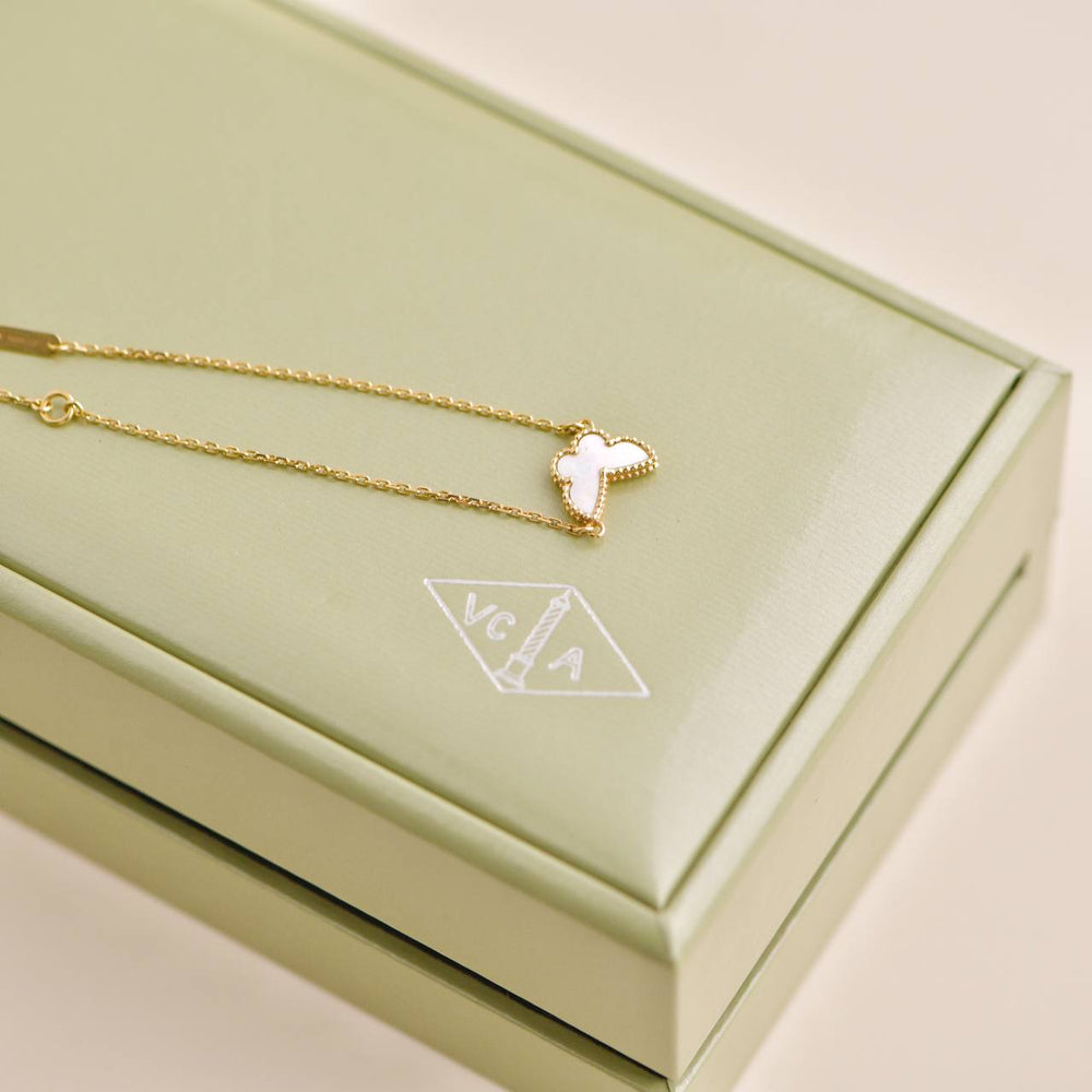 preowned Van Cleef & Arpels Sweet Alhambra Mother-of-Pearl Butterfly 18K Yellow Gold Bracelet