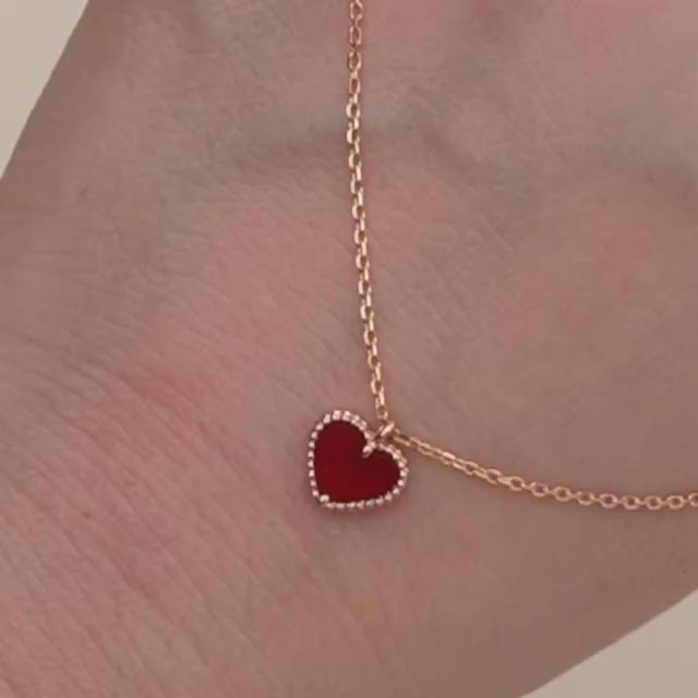 Second Hand Authentic Van Cleef & Arpels Sweet Alhambra Heart Pendant Carnelian 18k Rose Gold