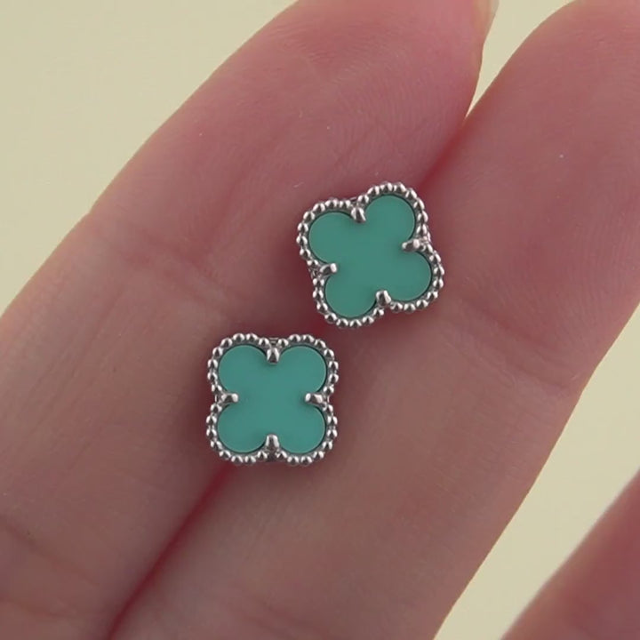 Van Cleef & Arpels Sweet Alhambra Turquoise 18K White Gold Earrings