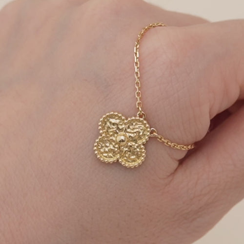 Authentic Preowned Full set Van Cleef & Arpels Vintage Alhambra Hammered 18K Yellow Gold Necklace