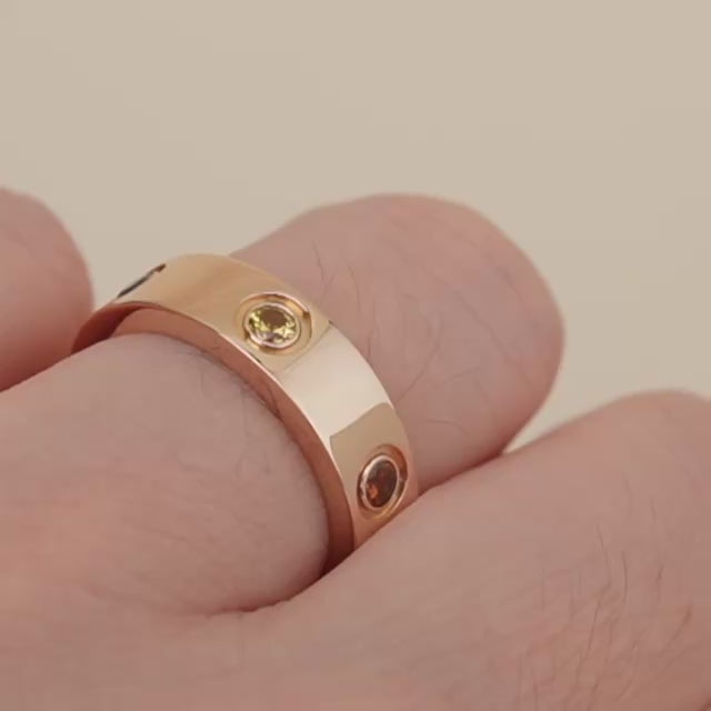 Second Hand Authentic Cartier Love Ring Rainbow Multi Gem 18K Rose Gold Size 53