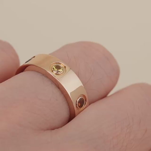 Second Hand Authentic Cartier Love Ring Rainbow Multi Gem 18K Rose Gold Size 53