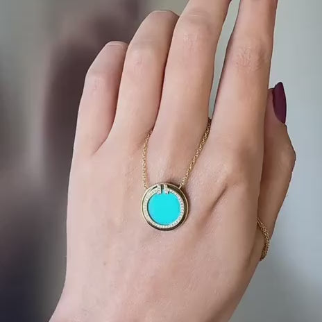 Tiffany T Diamond and Turquoise Circle Pendant