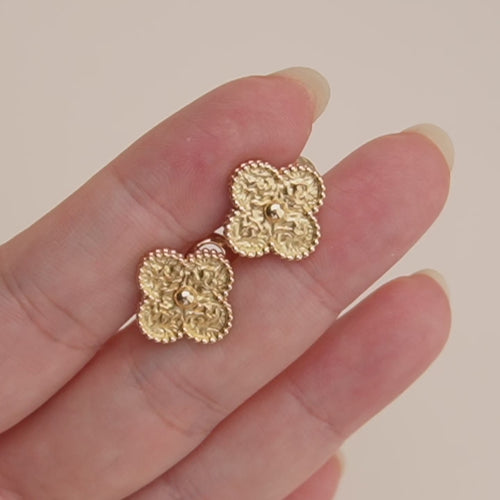 Preloved VCA Vintage Alhambra Hammered 18K Yellow Gold Earrings