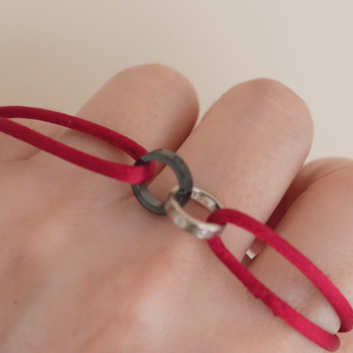 Second Hand Cartier Love Diamond and Ceramic 18K Gold Red Cord Bracelet