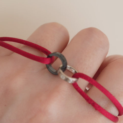 Second Hand Cartier Love Diamond and Ceramic 18K Gold Red Cord Bracelet