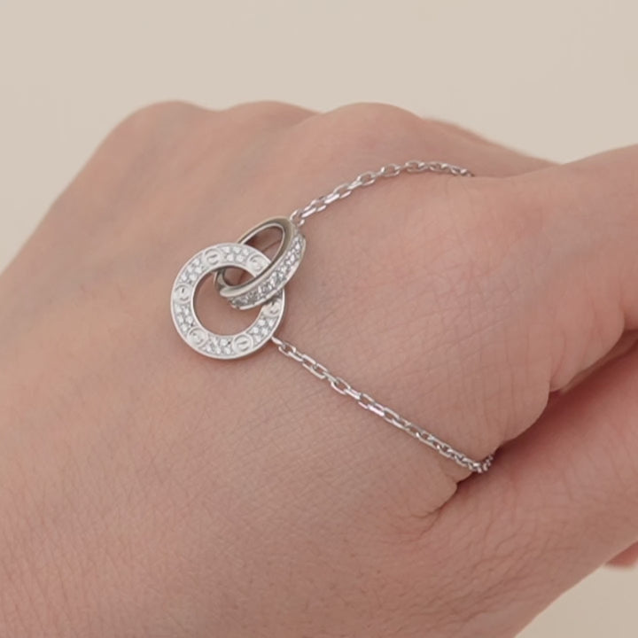 Second Hand Full Set Authentic Cartier Pavé Love Diamond 18K White Gold Pendant Necklace