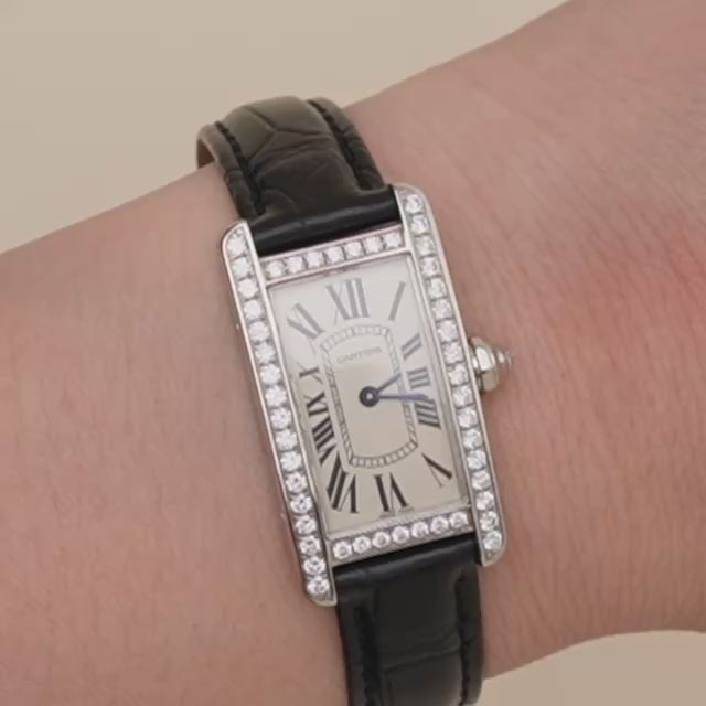 Second Hand Authentic Cartier Tank Américaine Diamond Watch 18K White Gold WB707331