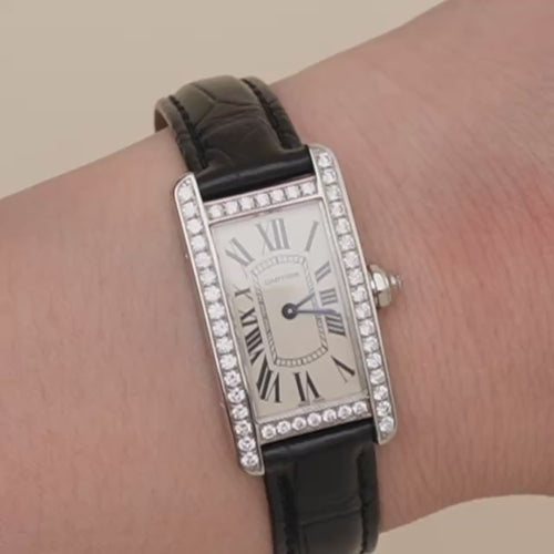 Second Hand Authentic Cartier Tank Américaine Diamond Watch 18K White Gold WB707331