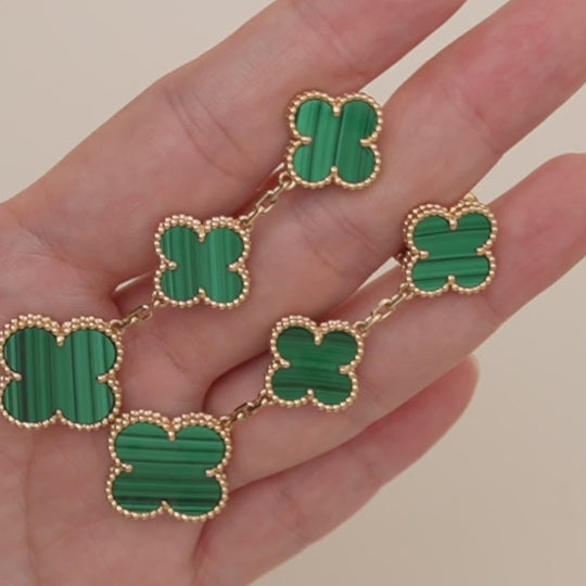 Authentic Preowned Full set Van Cleef & Arpels Magic Alhambra Malachite 3 Motifs Earrings