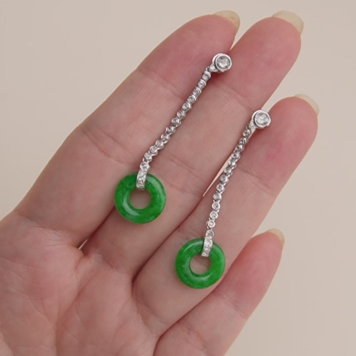 Preloved Jadeite Diamond 18K White Gold Drop Earrings