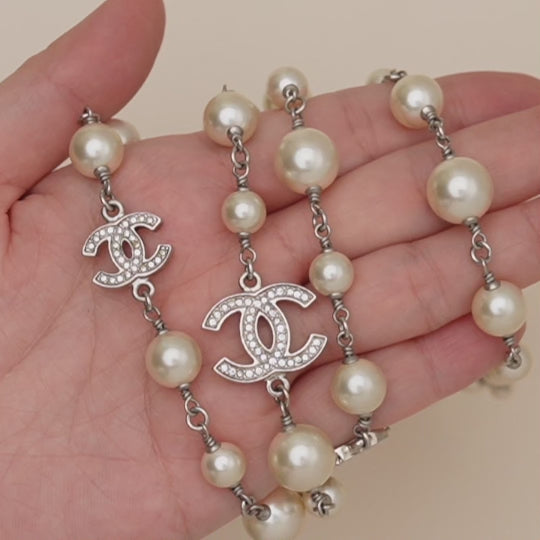 Chanel CC Faux Pearl Sautoir Necklace with Five Logos