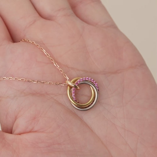 Second Hand Authentic Cartier Trinity Pendant Necklace 18K Tri-color Gold with Pavé Pink Sapphires