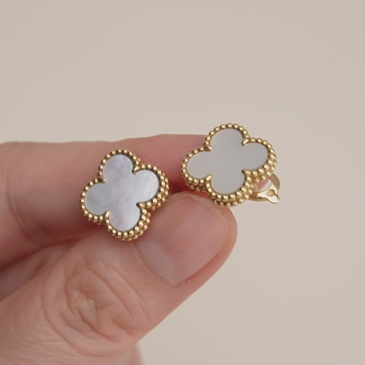 Van Cleef & Arpels Vintage Alhambra Mother of Pearl 18K Yellow Gold Earrings