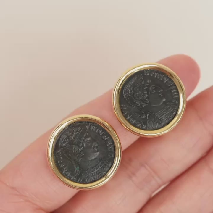 Bvlgari Monete Ancient Bronze Coin Earrings 18K Yellow Gold