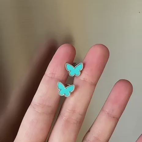 Van Cleef & Arpels Sweet Alhambra Turquoise Butterfly 18K White Gold Earrings