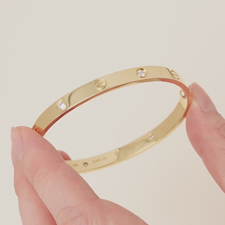 Preloved Cartier Love Bracelet 4 Diamond Classic Model 18K Yellow Gold Size 18