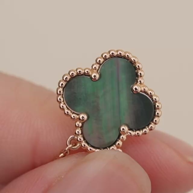 Preowned Authentic Van Cleef & Arpels Vintage Alhambra Grey Mother of Pearl Pendant