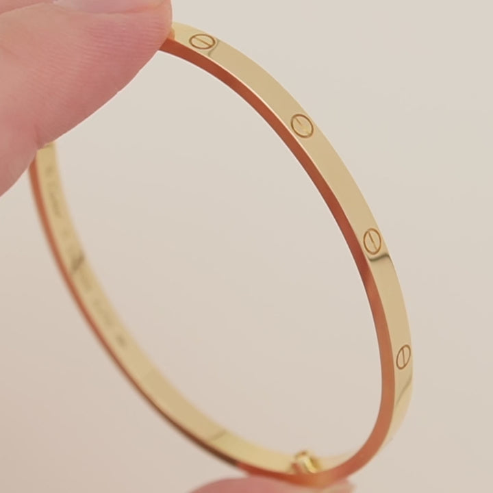 Authentic Second Hand Full Set Cartier Love Classic Model Bracelet Size 16 in 18K Yellow Gold