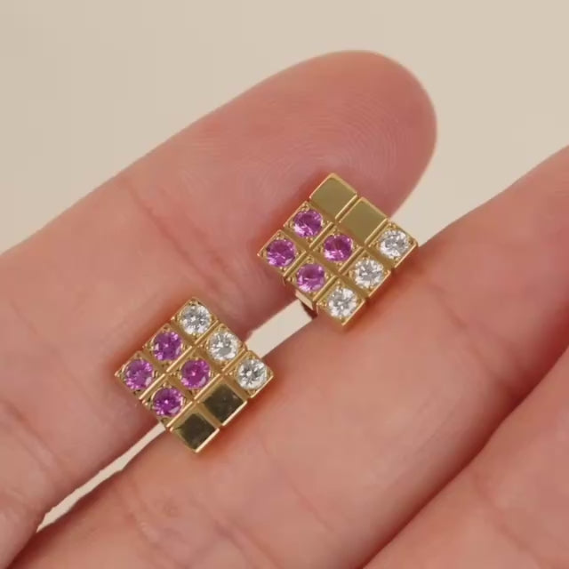 Preloved Authentic Cartier Lanieres Earrings Diamond Pink Sapphire 18K Yellow Gold