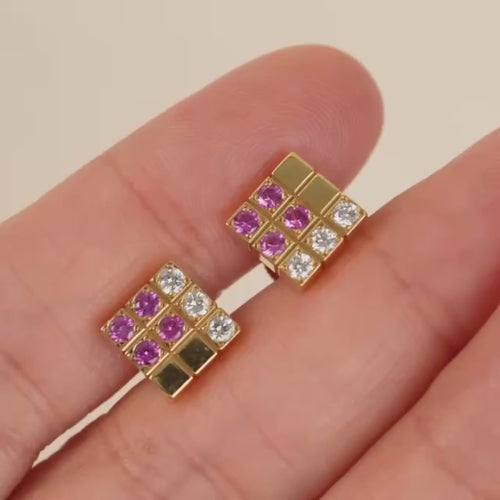 Preloved Authentic Cartier Lanieres Earrings Diamond Pink Sapphire 18K Yellow Gold