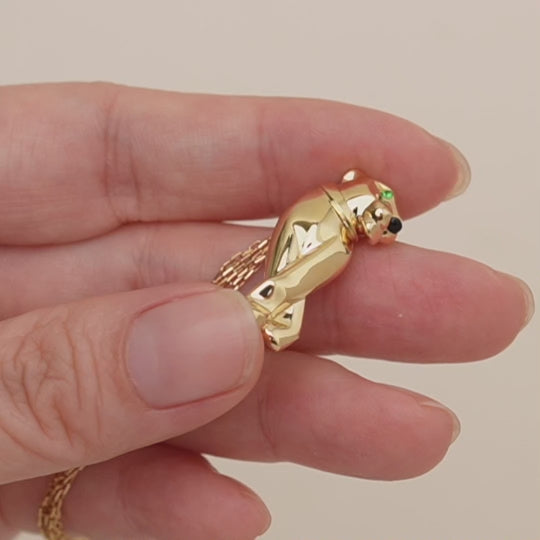 Second Hand Authentic Cartier Panthère Tsavorite Onyx 18K Yellow Gold Pendant Necklace