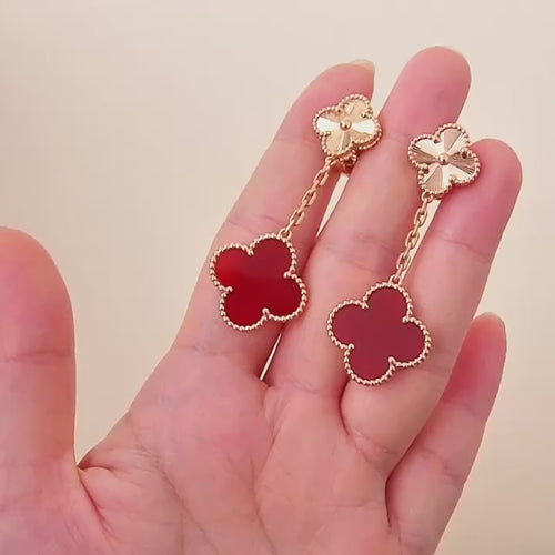 Second Hand VCA Magic Alhambra Guilloché Carnelian 18K Rose Gold Earrings