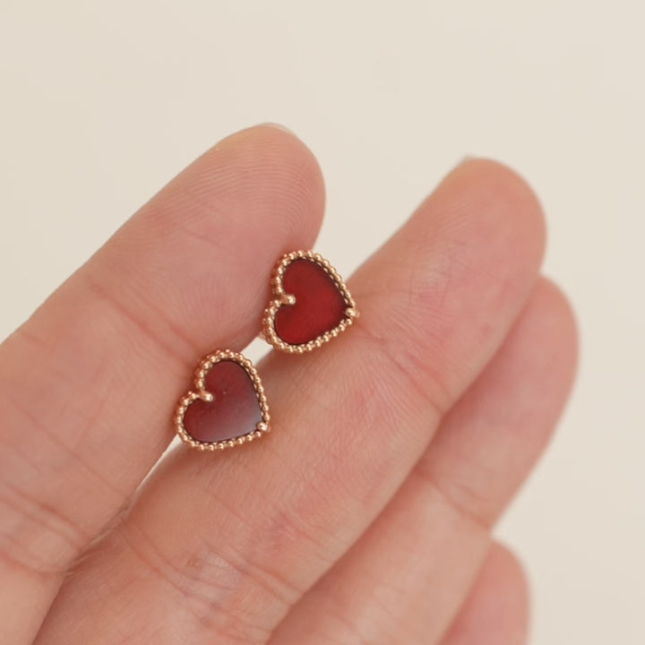 Van Cleef & Arpels Sweet Alhambra Carnelian Heart 18K Rose Gold Earrings