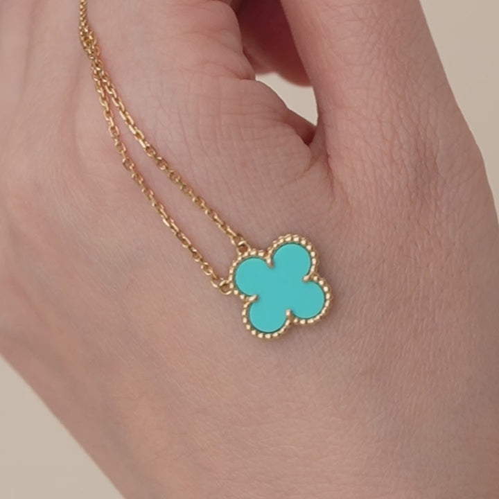 Preloved Van Cleef & Arpels Vintage Alhambra Pendant Necklace Turquoise 18K Yellow Gold