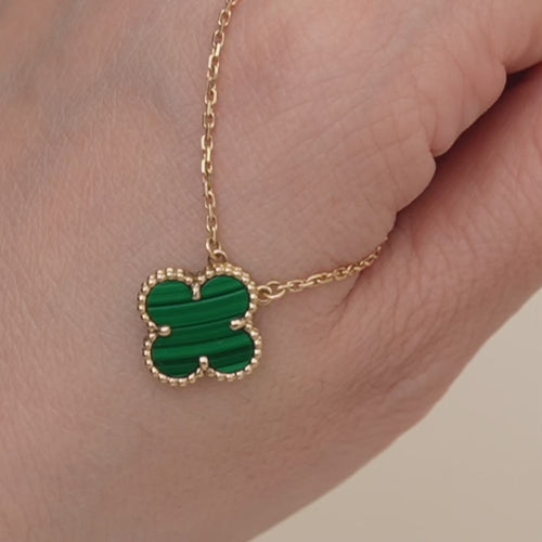 Authentic VCA Vintage Alhambra Malachite Necklace 18K Yellow Gold