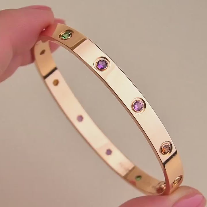 Cartier Rainbow Multi-Gem 18K Rose Gold Love Bracelet Size 18