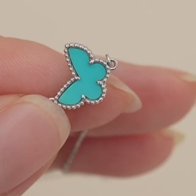 Preowned VCA Sweet Alhambra Turquoise Butterfly Bracelet 18K White Gold