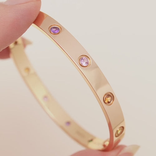 Preloved Cartier Love Multi Gem 18K Gold Bracelet Size 17