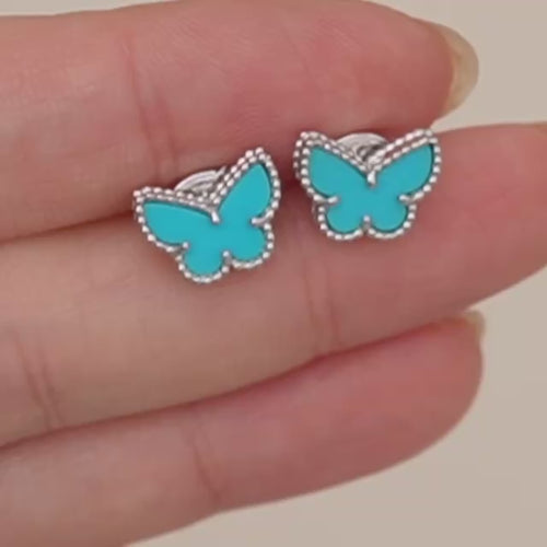 Second Hand Authentic Van Cleef & Arpels Sweet Alhambra Butterfly Turquoise Earstuds 18K White Gold
