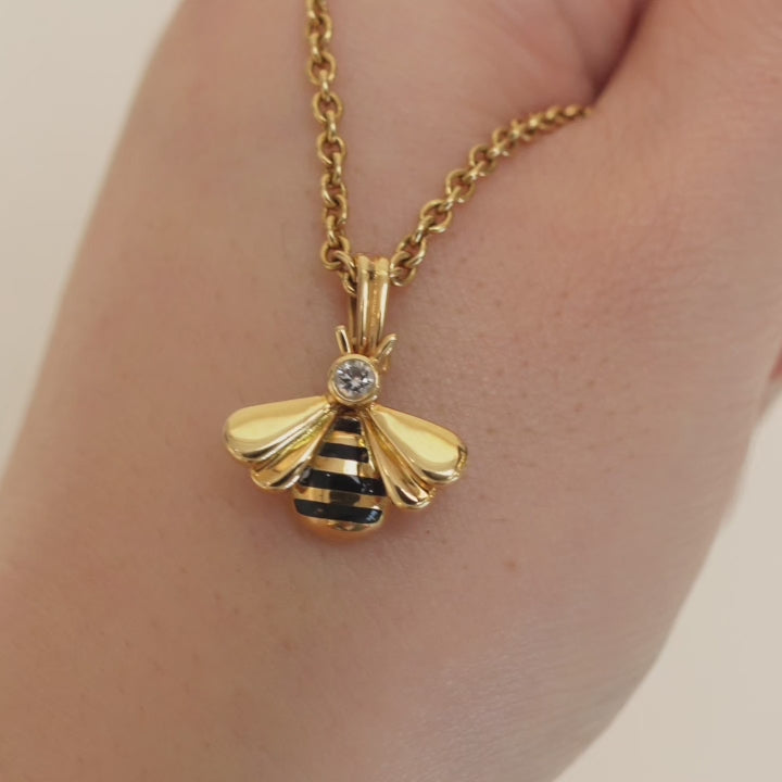 Preowned Cartier Diamond and Enamel Bee 18K Yellow Gold Pendant Necklace