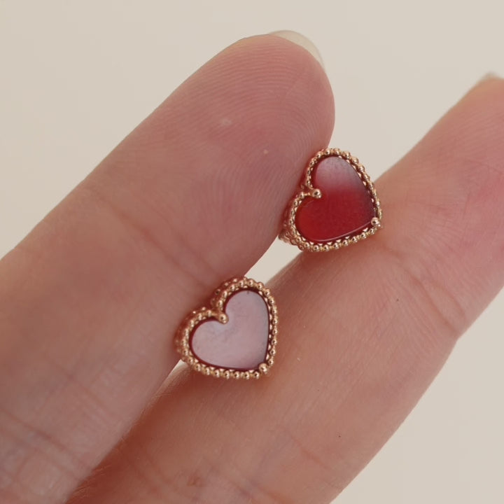 Van Cleef & Arpels Sweet Alhambra Carnelian Heart 18K Rose Gold Earrings