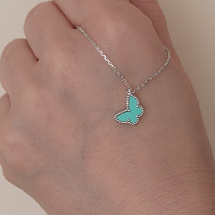 Van Cleef & Arpels Sweet Alhambra Turquoise Butterfly 18K White Gold Necklace
