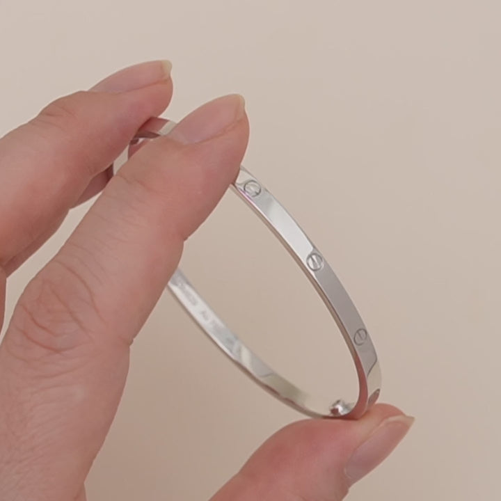 Second Hand Authentic Full Set Cartier Love Bracelet Small Model 18K White Gold Size 18