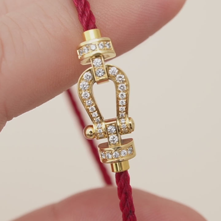 Second Hand Fred Force 10 Diamond 18K Yellow Gold Red Cord Bracelet Medium Model